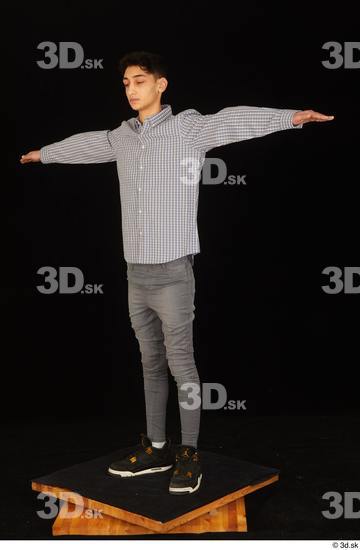 Whole Body Man T poses White Casual Shoes Shirt Jeans Slim Standing Studio photo references