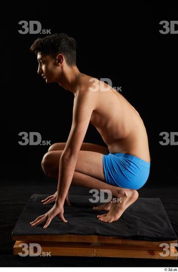 Whole Body Man White Underwear Kneeling Studio photo references