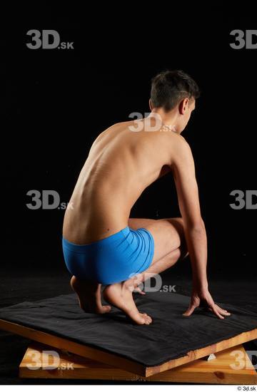 Whole Body Man White Underwear Kneeling Studio photo references