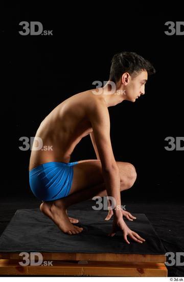 Whole Body Man White Underwear Kneeling Studio photo references