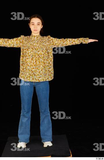 Whole Body Woman T poses White Shoes Jeans Blouse Average Standing Studio photo references