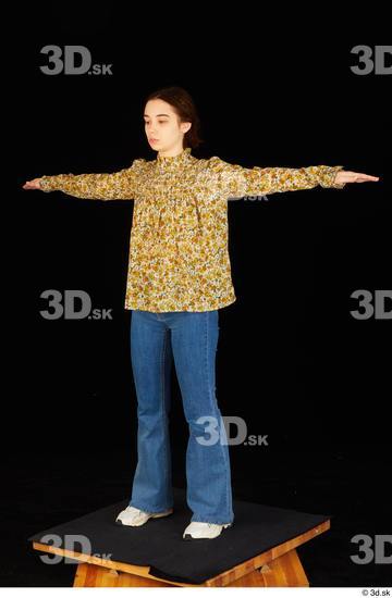 Whole Body Woman T poses White Shoes Jeans Blouse Average Standing Studio photo references