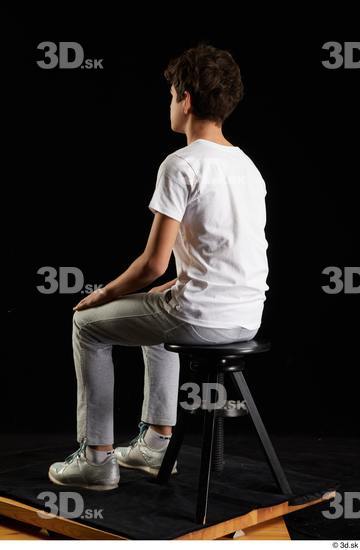 Whole Body Man White Sports Shirt T shirt Sweatsuit Kneeling Studio photo references