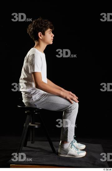 Whole Body Man White Sports Shirt T shirt Sweatsuit Kneeling Studio photo references