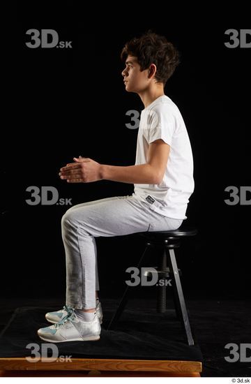 Whole Body Man White Sports Shirt T shirt Sweatsuit Kneeling Studio photo references