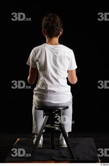 Whole Body Man White Sports Shirt T shirt Sweatsuit Kneeling Studio photo references