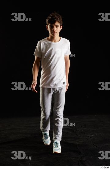 Whole Body Man White Sports Shirt T shirt Sweatsuit Walking Studio photo references