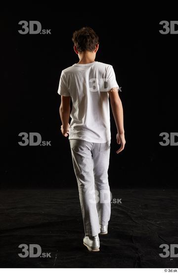 Whole Body Back Man White Shirt T shirt Sweatsuit Walking Studio photo references