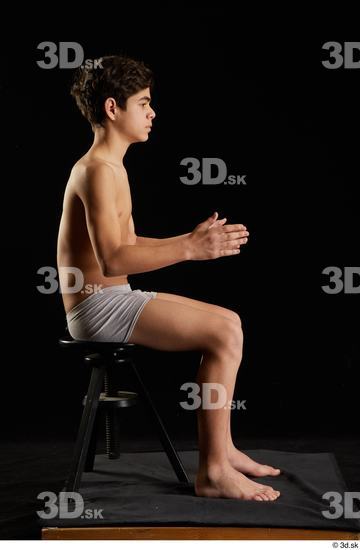 Whole Body Man White Underwear Sitting Studio photo references