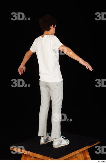 Whole Body Man White Sports Shirt T shirt Sweatsuit Slim Standing Studio photo references