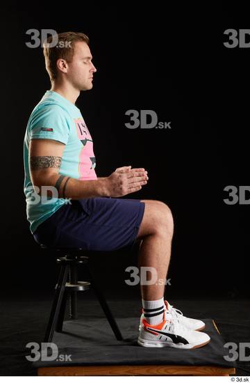 Whole Body Man White Sports Shoes Shirt T shirt Shorts Average Sitting Studio photo references