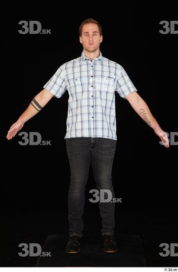 Whole Body Man White Casual Shoes Shirt Jeans Average Standing Studio photo references