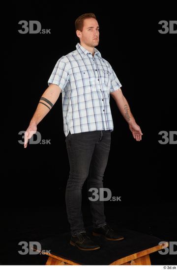 Whole Body Man White Casual Shoes Shirt Jeans Average Standing Studio photo references