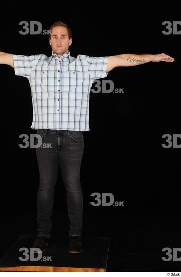 Whole Body Man T poses White Casual Shoes Shirt Jeans Average Standing Studio photo references