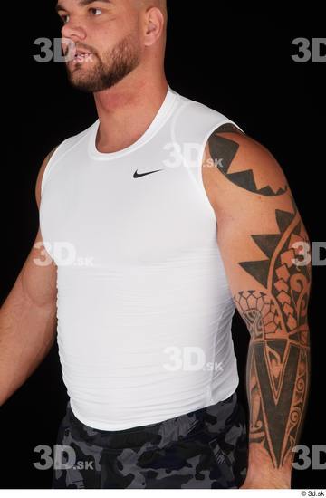 Upper Body Man White Sports Muscular Top Studio photo references