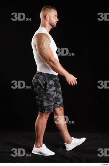 Whole Body Man White Sports Shorts Muscular Walking Top Studio photo references