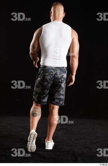 Whole Body Back Man White Sports Shorts Muscular Walking Top Studio photo references