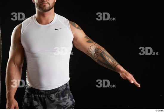 Arm Man White Sports Muscular Top Studio photo references