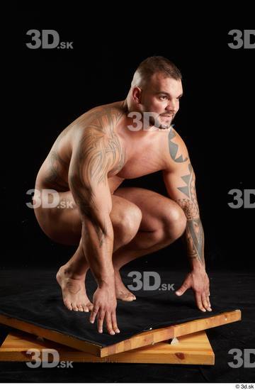 Whole Body Man White Nude Muscular Kneeling Studio photo references