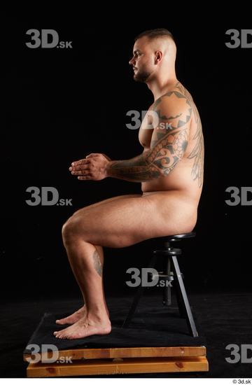 Whole Body Man White Nude Muscular Sitting Studio photo references