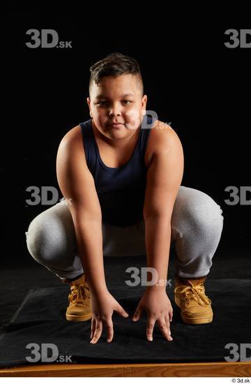 Whole Body Man White Sports Overweight Kneeling Top Studio photo references