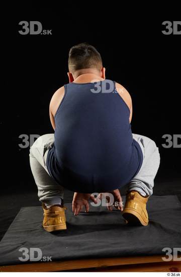 Whole Body Man White Sports Overweight Kneeling Top Studio photo references