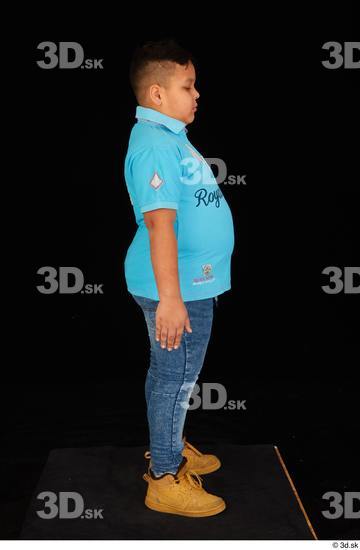 Whole Body Man White Casual Shirt Jeans Overweight Standing Studio photo references