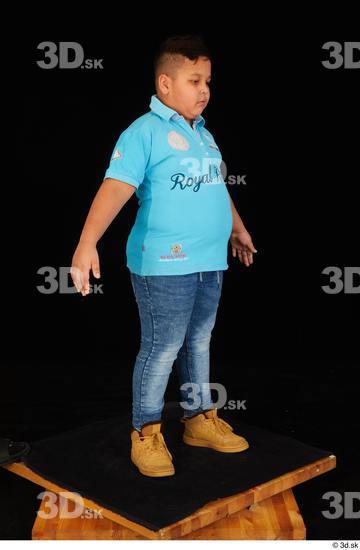 Whole Body Man White Casual Shirt Jeans Overweight Standing Studio photo references