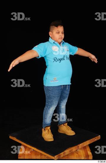 Whole Body Man T poses White Casual Shirt Jeans Overweight Standing Studio photo references