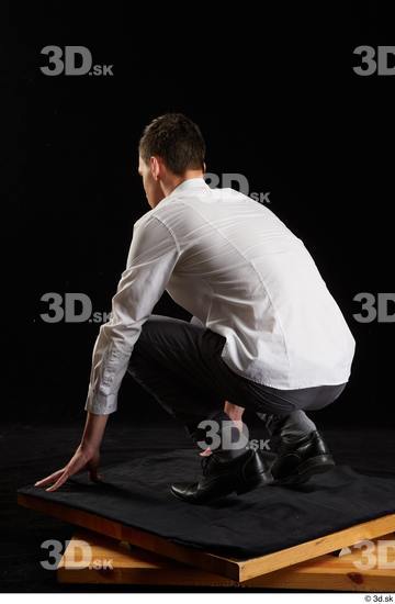 Whole Body Man White Shoes Shirt Trousers Slim Kneeling Studio photo references