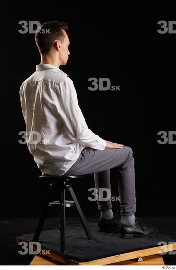 Whole Body Man White Shoes Shirt Trousers Slim Sitting Studio photo references