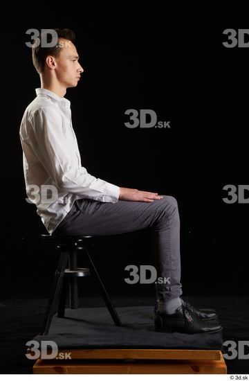 Whole Body Man White Shoes Shirt Trousers Slim Sitting Studio photo references