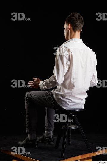 Whole Body Man White Shoes Shirt Trousers Slim Sitting Studio photo references