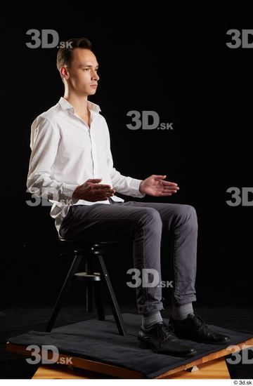 Whole Body Man White Shoes Shirt Trousers Slim Sitting Studio photo references