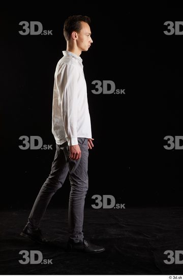 Whole Body Man White Shoes Shirt Trousers Slim Walking Studio photo references