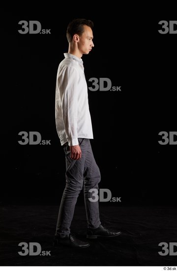 Whole Body Man White Shoes Shirt Trousers Slim Walking Studio photo references