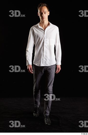 Whole Body Man White Shoes Shirt Trousers Slim Walking Studio photo references