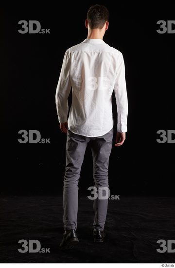 Whole Body Back Man White Shoes Shirt Trousers Slim Walking Studio photo references