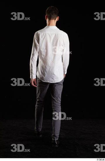 Whole Body Back Man White Shoes Shirt Trousers Slim Walking Studio photo references