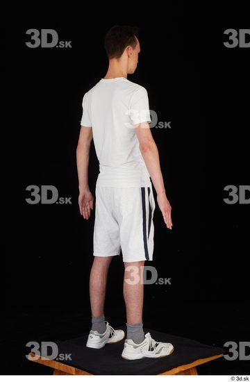 Whole Body Man White Sports Shirt Shorts Slim Standing Studio photo references