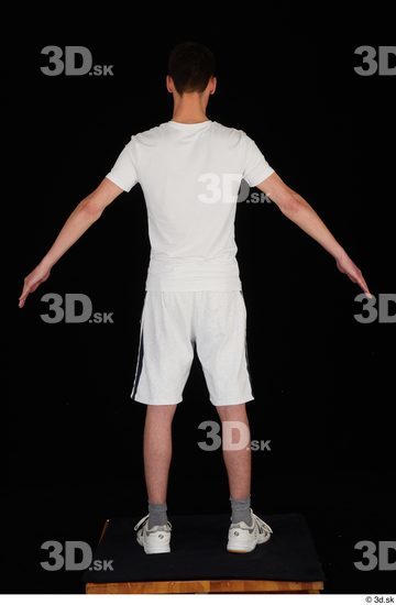 Whole Body Man White Sports Shirt Shorts Slim Standing Studio photo references