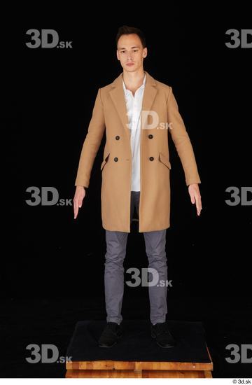 Whole Body Man White Shoes Trousers Coat Slim Standing Studio photo references