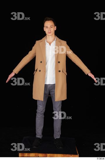 Whole Body Man White Shoes Trousers Coat Slim Standing Studio photo references