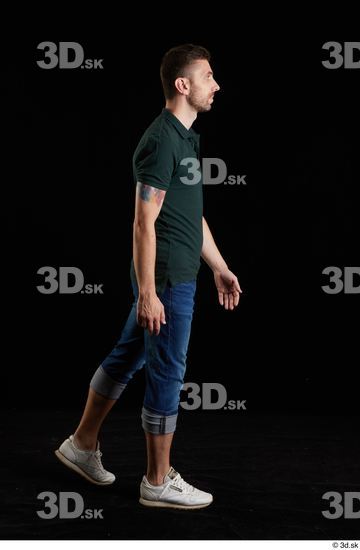 Whole Body Man White Casual Shirt Jeans Slim Walking Studio photo references