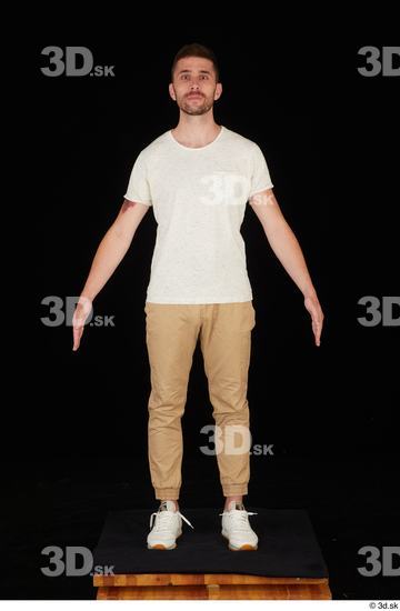 Whole Body Man White Casual Shirt Trousers Slim Standing Studio photo references