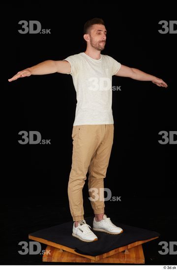 Whole Body Man T poses White Casual Shirt Trousers Slim Standing Studio photo references