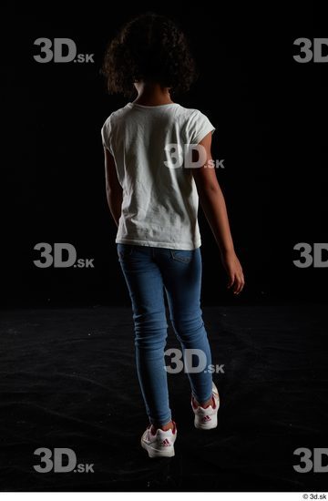 Whole Body Back Woman Casual Shirt Jeans Slim Walking Studio photo references