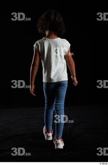 Whole Body Back Woman Casual Shirt Jeans Slim Walking Studio photo references