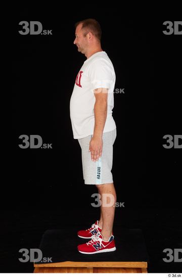 Whole Body Man White Sports Shirt Shorts Chubby Standing Studio photo references