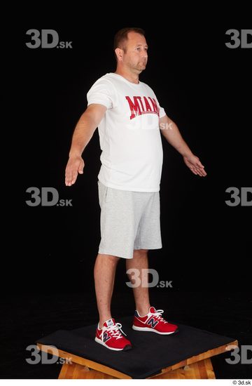 Whole Body Man White Sports Shirt Shorts Chubby Standing Studio photo references